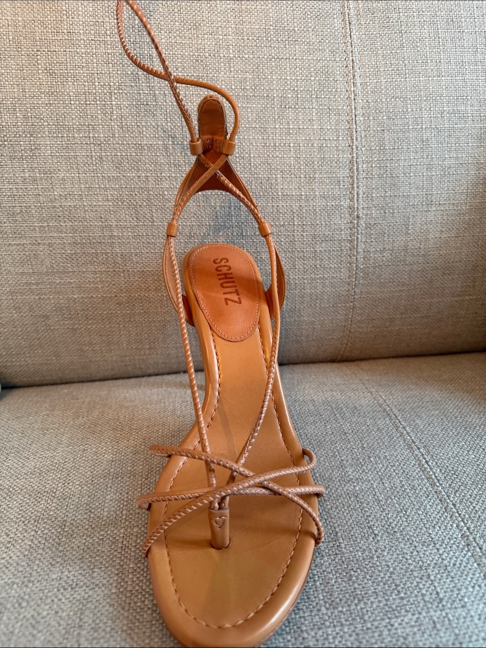 SCHUTZ Cognac Strappy Leather Lace-Up Sandal - NEVER BEEN WORN